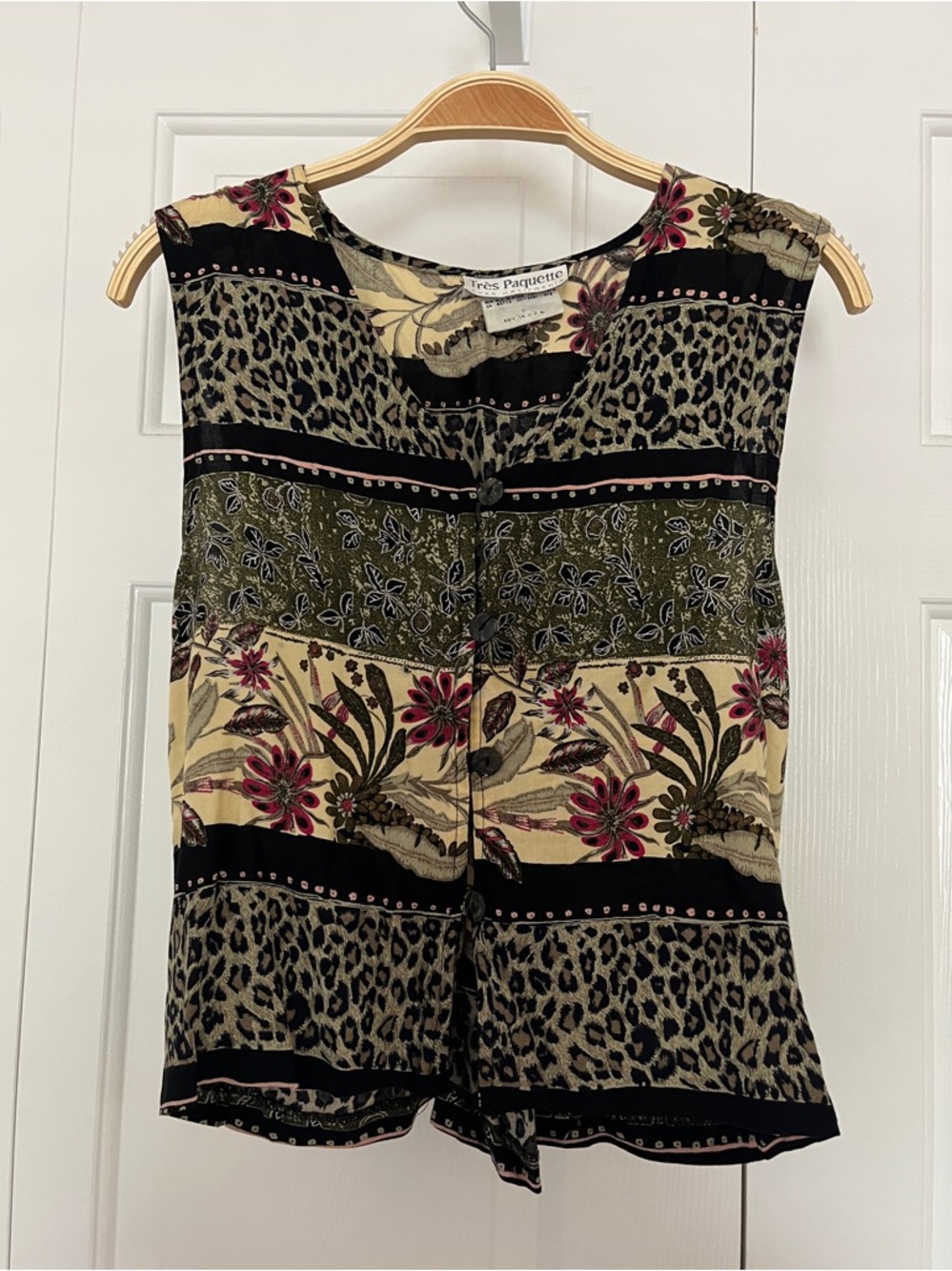 Floral & Animal Print Sleeveless Tank - Black/Cream with Pink